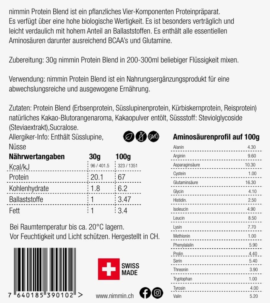 nimmin proteinblend limited edition Rückseite